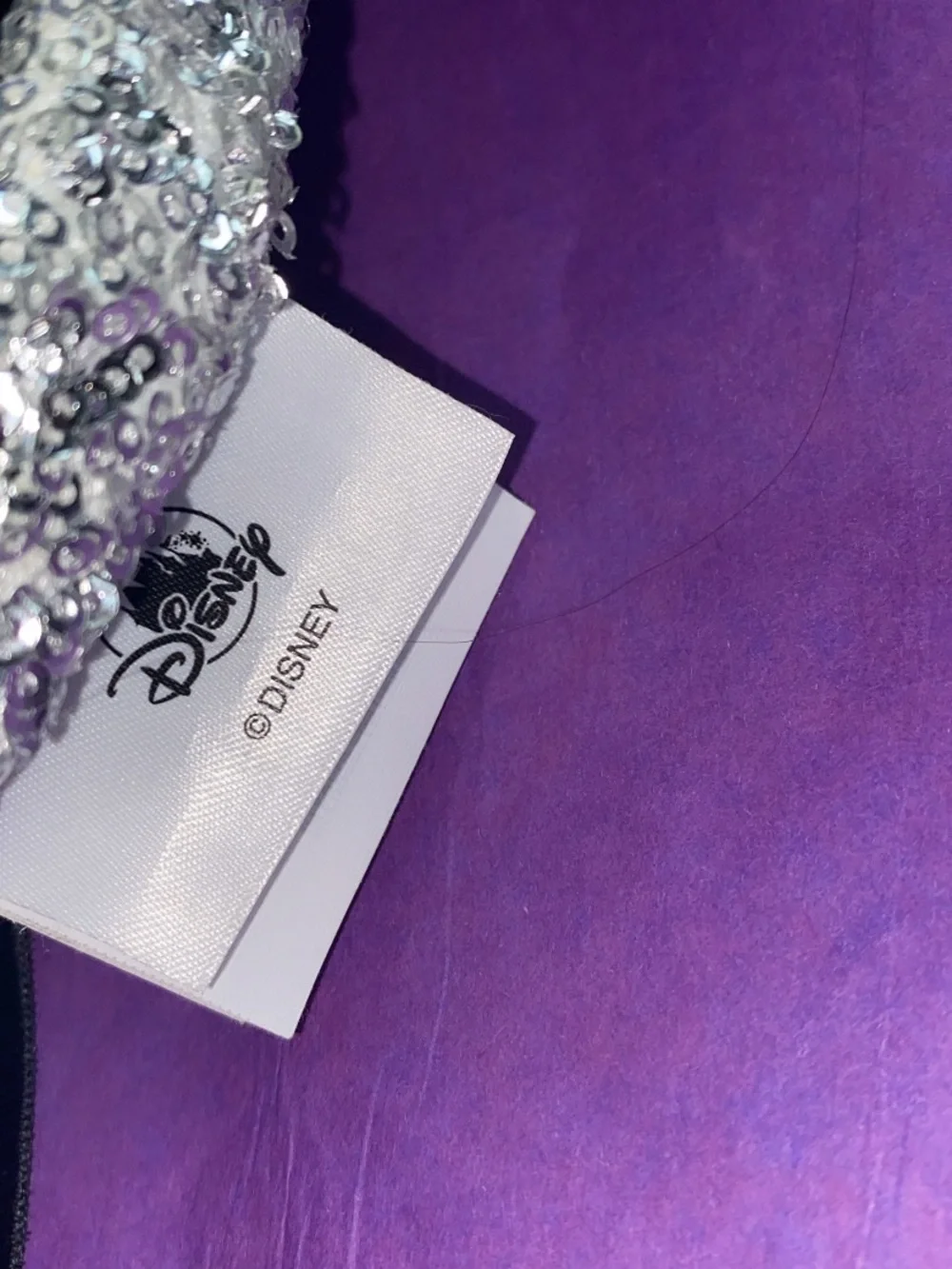 Disney Silver Sequin Minnie Ear Headband with Black Velvet Bow